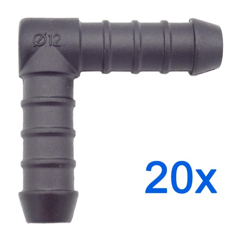 20 x YOU.S Original Schlauchverbinder Zwischenstück RGV Ø 12 mm 90° Winkel - L Form