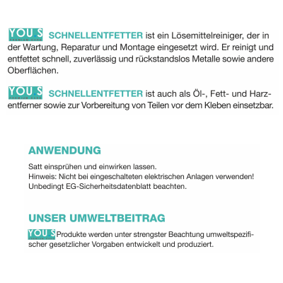 12 Stück YOU.S Premium Care Schnellentfetter / Bremsenreiniger - 500 ml