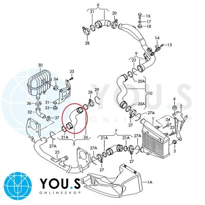 YOU.S Original Turboschlauch Ladeluftschlauch kompatibel mit AUDI A4 / A4 Avant (B6, B7) 1.9 TDI - 8E0145834AH