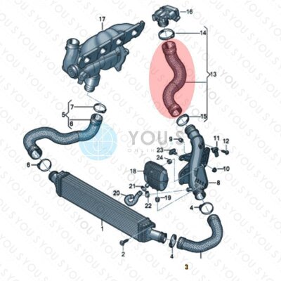 YOU.S Original Turboschlauch Ladeluftschlauch kompatibel mit AUDI Q5 (8R) 2.0 TDI - 8R0145737N