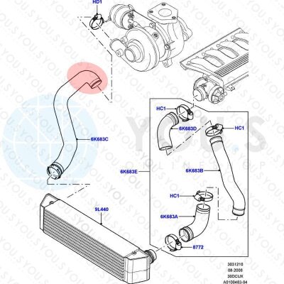 YOU.S Original Turboschlauch Ladeluftschlauch kompatibel mit RANGE ROVER III (LM) 3.0 D - PNH000163