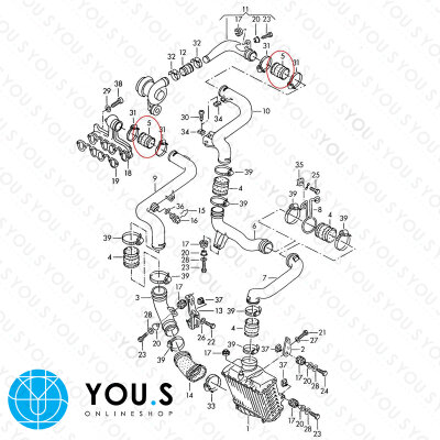 YOU.S Original Turboschlauch Ladeluftschlauch kompatibel mit AUDI kompatibel mit SEAT kompatibel mit VW 1.9 TDI - 1H0145834J