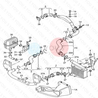 YOU.S Original Turboschlauch Ladeluftschlauch kompatibel mit AUDI kompatibel mit SKODA kompatibel mit VW 1.9/2:0 TDI - 3B0145834N