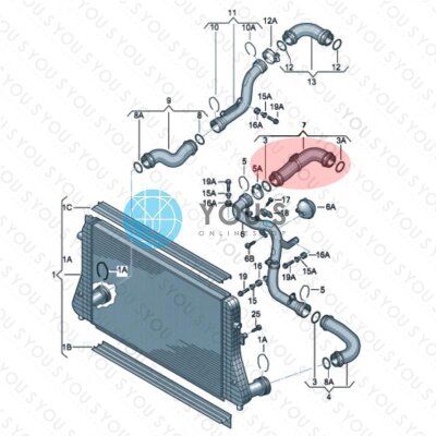YOU.S Original Turboschlauch Ladeluftschlauch kompatibel mit AUDI kompatibel mit SEAT kompatibel mit SKODA kompatibel mit VW 1.9 TDI - 1K0145838N