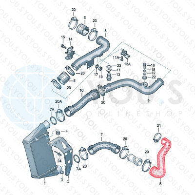 YOU.S Original Turboschlauch Ladeluftschlauch kompatibel mit AUDI VW 1.9 TDI - 8D0145828G