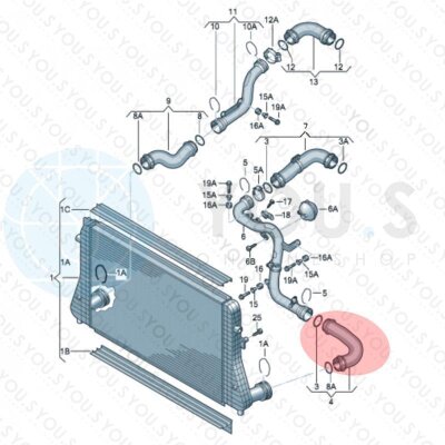 YOU.S Original Turboschlauch Ladeluftschlauch kompatibel mit AUDI kompatibel mit SEAT kompatibel mit SKODA kompatibel mit VW 1.9 / 2.0 TDI - 3C0145832D