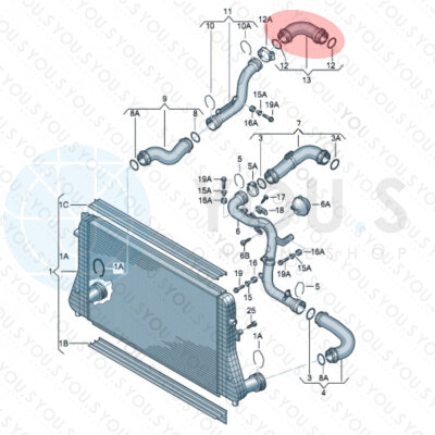 YOU.S Original Turboschlauch Ladeluftschlauch kompatibel mit AUDI SEAT SKODA VW 1.6 / 1.9 / 2.0 TDI - 3C0145838D