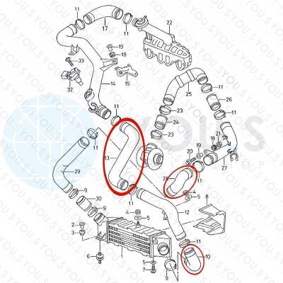 YOU.S Original Turboschlauch Ladeluftschlauch kompatibel mit SEAT kompatibel mit VW 1.9 TDI - SET