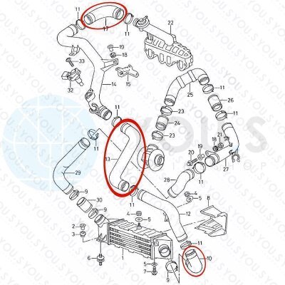 YOU.S Original Turboschlauch Ladeluftschlauch kompatibel mit SEAT kompatibel mit VW 1.9 TDI - SET