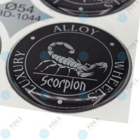 YOU.S Nabenkappen Silikon Aufkleber 54,0 mm - schwarz silber Scorpion Emblem Selbstklebend