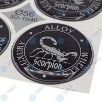 YOU.S Nabenkappen Silikon Aufkleber 56,0 mm - schwarz silber Scorpion Emblem Selbstklebend