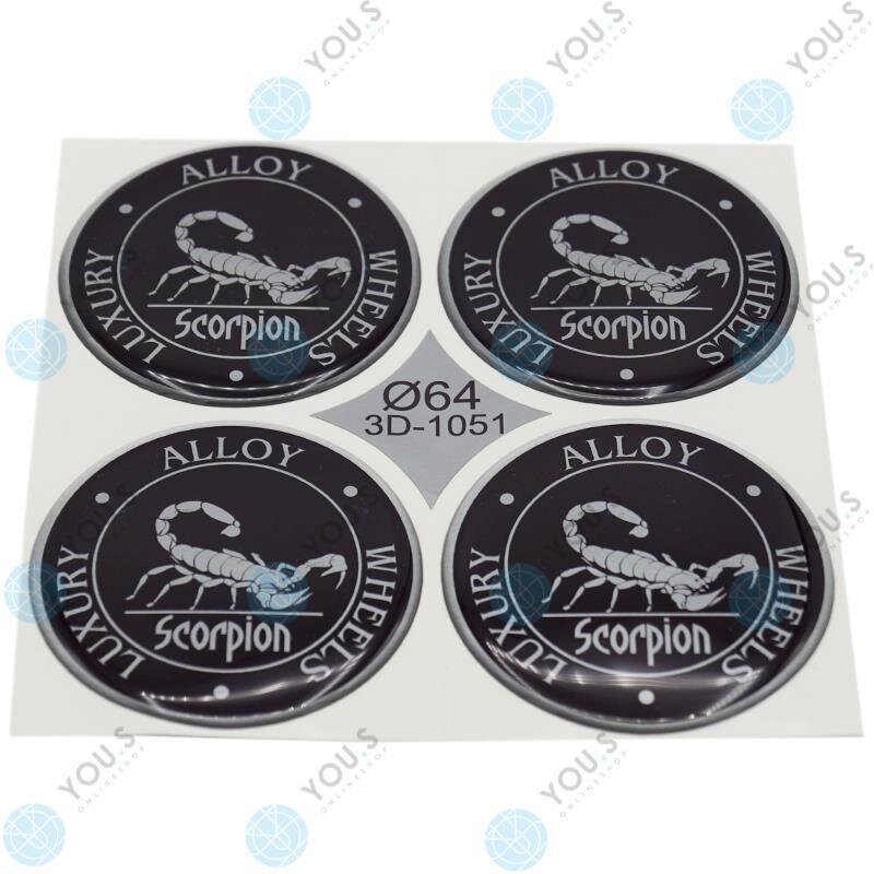 YOU.S Nabenkappen Silikon Aufkleber 64,0 mm - Scorpion Emblem silber schwarz selbstklebend