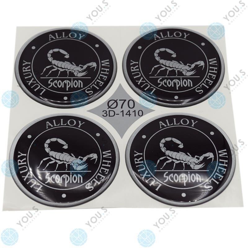 YOU.S Nabenkappen Silikon Aufkleber 70,0 mm - Scorpion Emblem schwarz silber