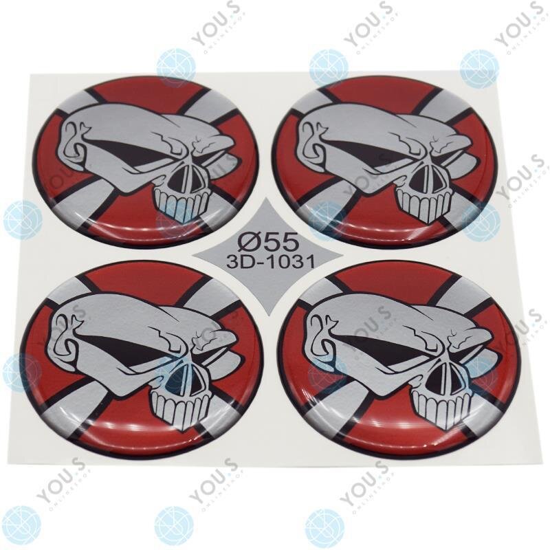 YOU.S Nabenkappen Silikon Aufkleber 55,0 mm - Totenkopf Emblem rot silber