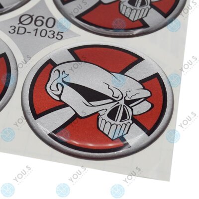 YOU.S Nabenkappen Silikon Aufkleber 60,0 mm - Totenkopf Emblem rot silber