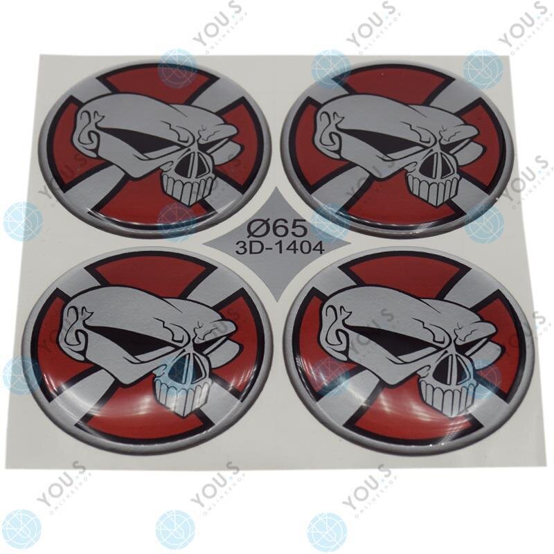 YOU.S Nabenkappen Silikon Aufkleber 65,0 mm - Totenkopf Emblem rot silber