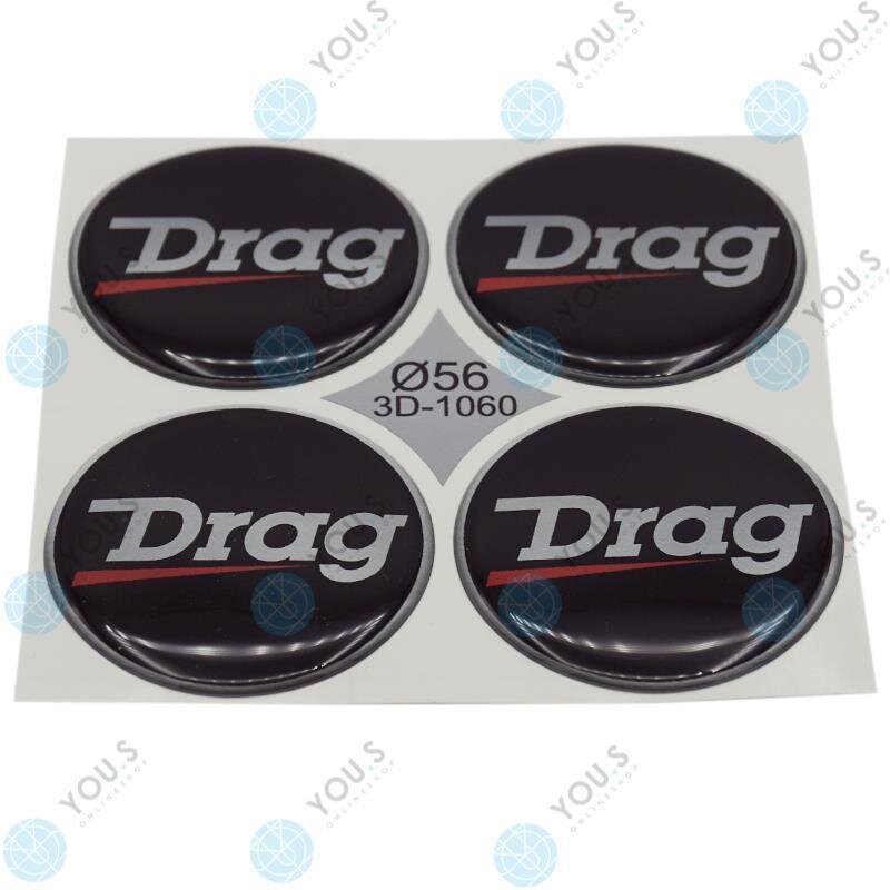 YOU.S Nabenkappen Silikon Aufkleber 56,0 mm - schwarz silber rot Logo Drag selbstklebend