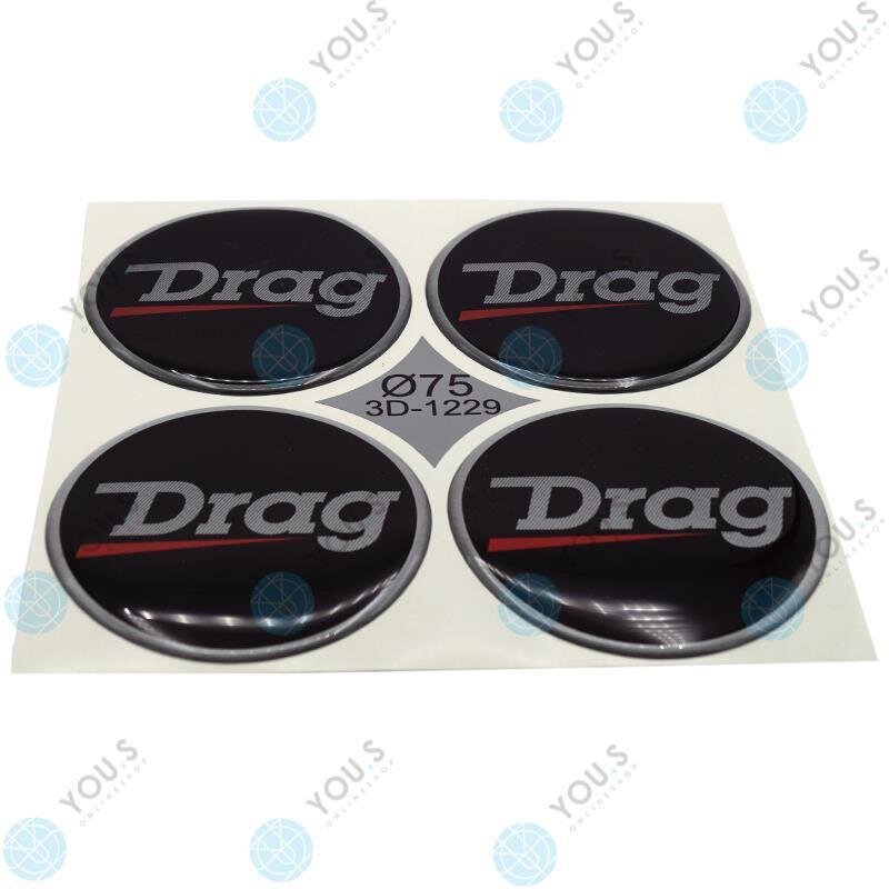 YOU.S Nabenkappen Silikon Aufkleber 75,0 mm - schwarz silber rot Drag Logo selbstklebend