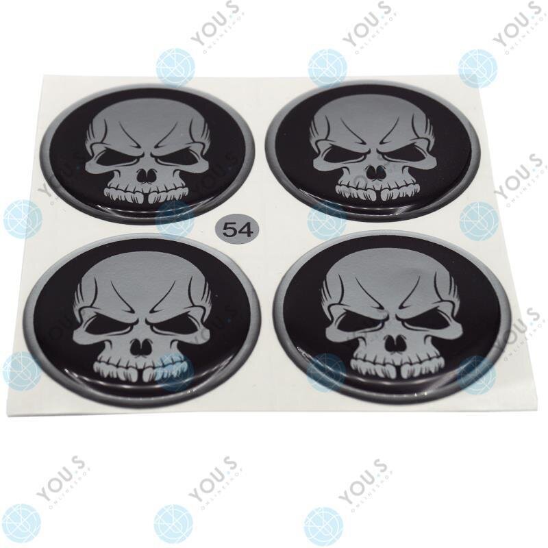 YOU.S Nabenkappen Silikon Aufkleber 54,0 mm - schwarz silber Totenkopf Logo selbstklebend