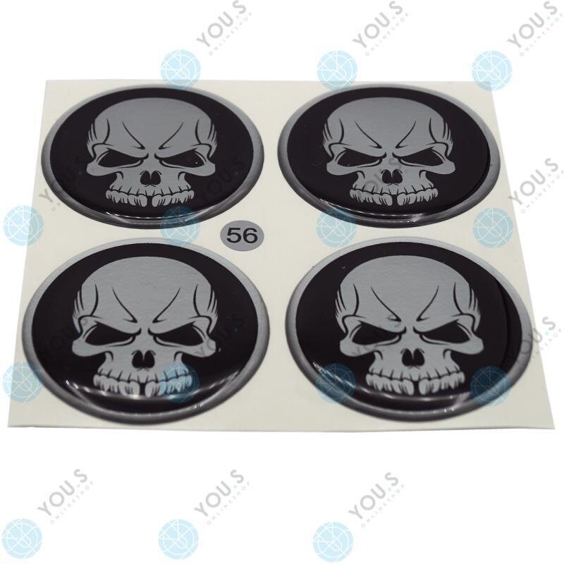 YOU.S Nabenkappen Silikon Aufkleber 56,0 mm - schwarz silber Totenkopf Logo selbstklebend