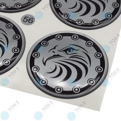 YOU.S Nabenkappen Silikon Aufkleber 56,0 mm - schwarz silber Adler Logo selbstklebend