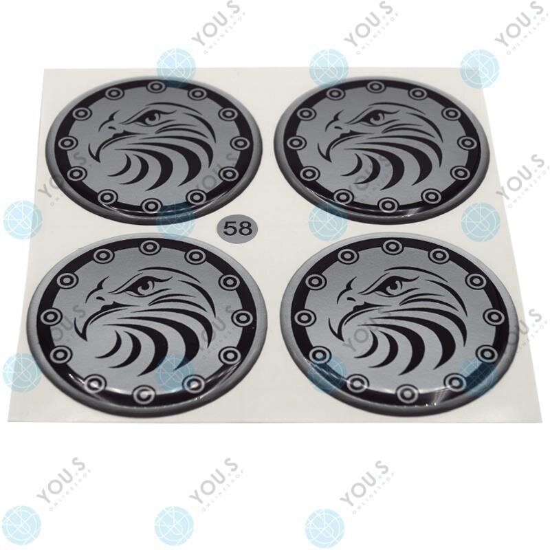 YOU.S Nabenkappen Silikon Aufkleber 58,0 mm - schwarz silber Adler Logo selbstklebend