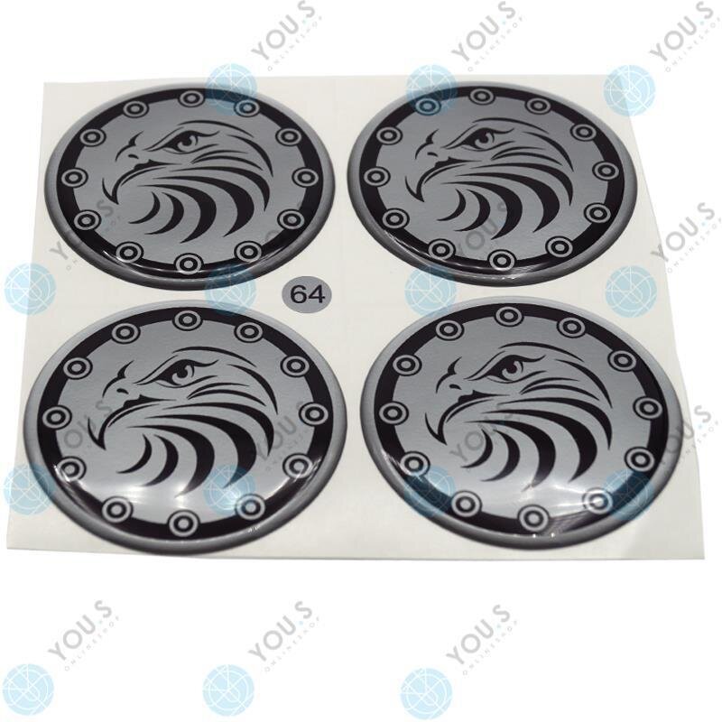 YOU.S Nabenkappen Silikon Aufkleber 64,0 mm - schwarz silber Adler Logo selbstklebend