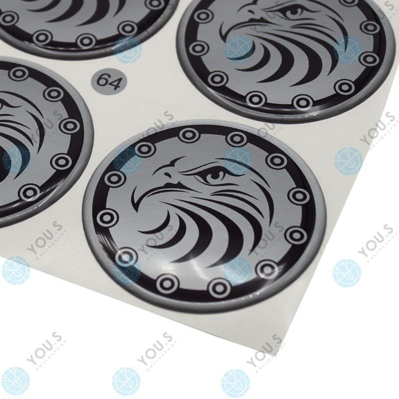 YOU.S Nabenkappen Silikon Aufkleber 64,0 mm - schwarz silber Adler Logo selbstklebend