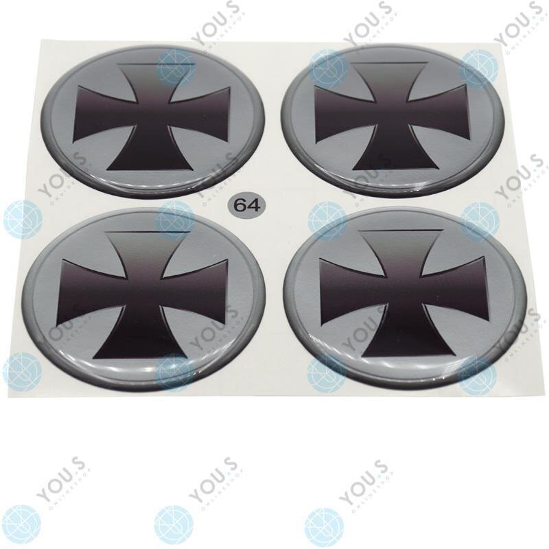 YOU.S Nabenkappen Silikon Aufkleber 64,0 mm - schwarz silber eisernes Kreuz selbstklebend
