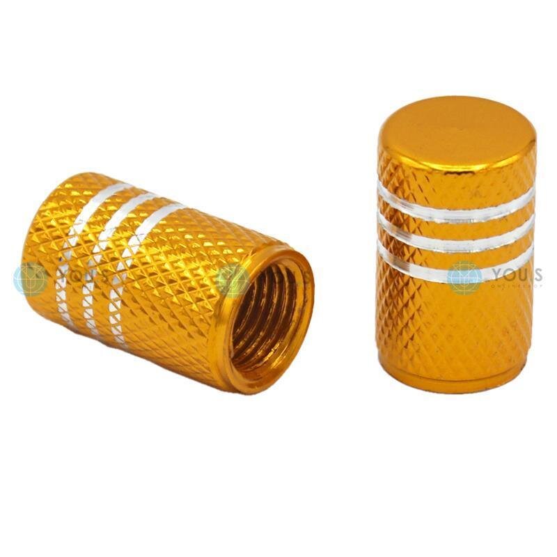 YOU.S Alu Ventilkappe mit Dichtung - Gold mit Silberringen