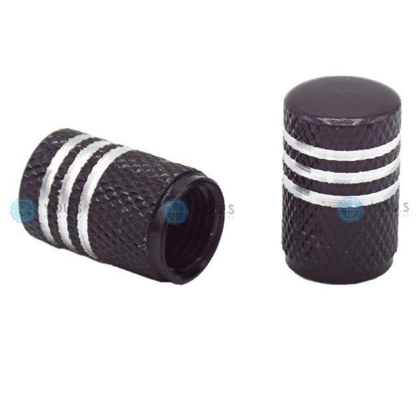 YOU.S Alu Ventilkappe mit Dichtung - Schwarz mit Silberringen