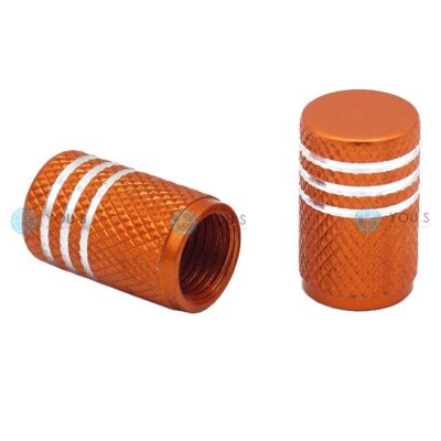 YOU.S Alu Ventilkappe mit Dichtung - Orange mit Silberringen