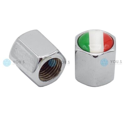 YOU.S Alu Italien Flagge Ventilkappe mit Dichtung - Silber