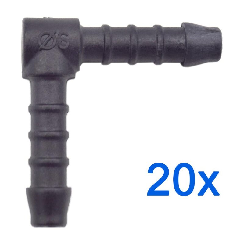 20 x YOU.S Original Schlauchverbinder Zwischenstück RGV Ø 6 mm 90° Winkel - L Form