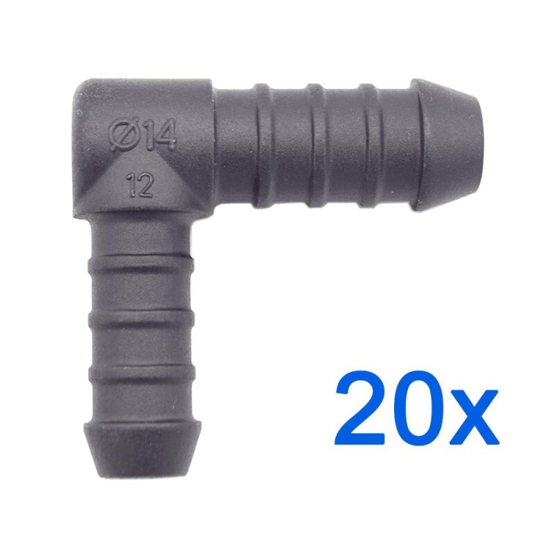 20 x YOU.S Original Schlauchverbinder Zwischenstück RGV Ø 12x14 mm 90° Winkel - L-Form Reduzierer