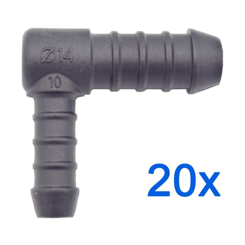 20 x YOU.S Original Schlauchverbinder Zwischenstück RGV Ø 10x14 mm 90° Winkel - L-Form Reduzierer