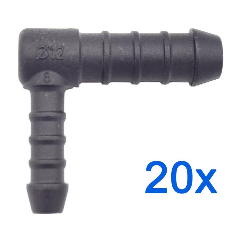 20 x YOU.S Original Schlauchverbinder Zwischenstück RGV Ø 8x12 mm 90° Winkel - L-Form Reduzierer
