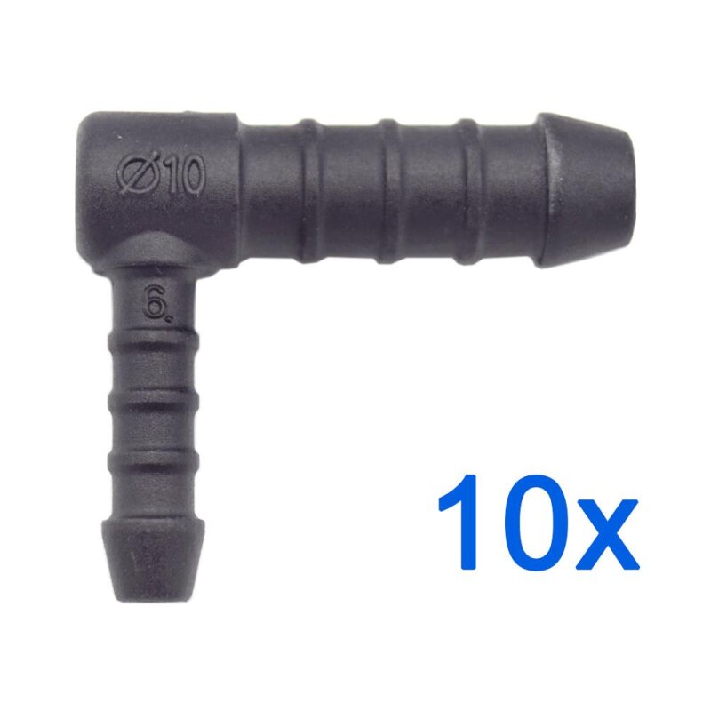 10 x YOU.S Original Schlauchverbinder Zwischenstück RGV Ø 6x10 mm 90° Winkel - L-Form Reduzierer