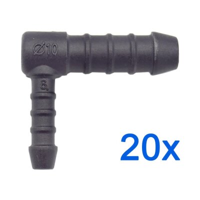 20 x YOU.S Original Schlauchverbinder Zwischenstück RGV Ø 6x10 mm 90° Winkel - L-Form Reduzierer