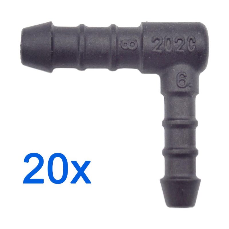 20 x YOU.S Original Schlauchverbinder Zwischenstück RGV Ø 6x8 mm 90° Winkel - L-Form Reduzierer