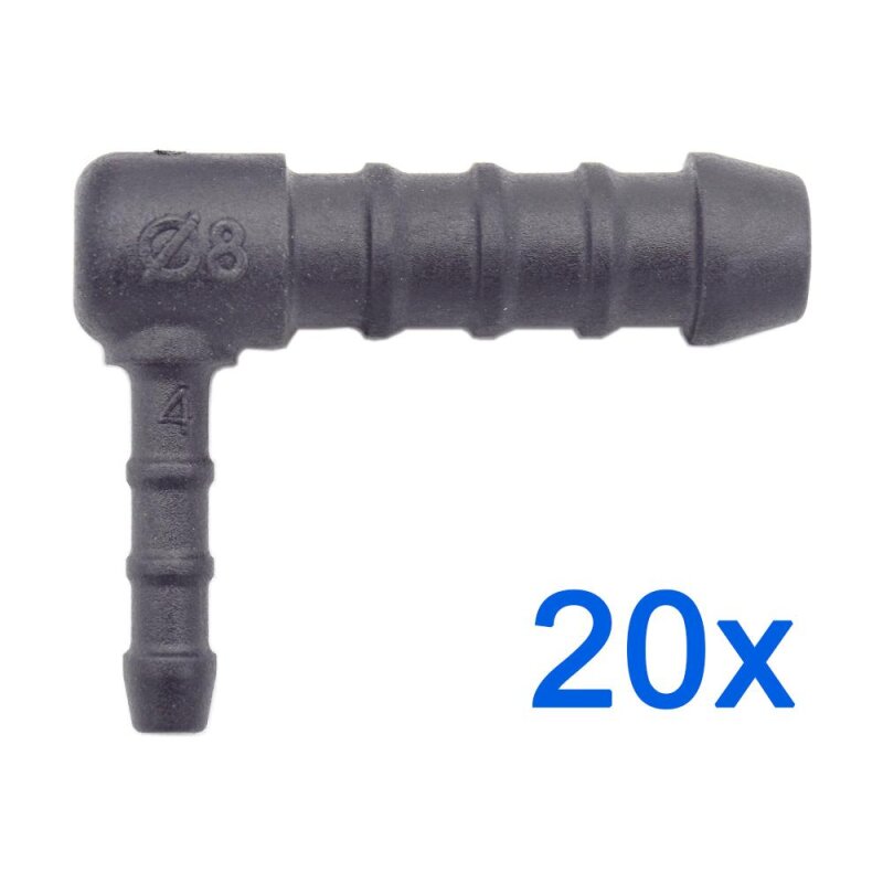 20 x YOU.S Original Schlauchverbinder Zwischenstück RGV Ø 4x8 mm 90° Winkel - L-Form Reduzierer