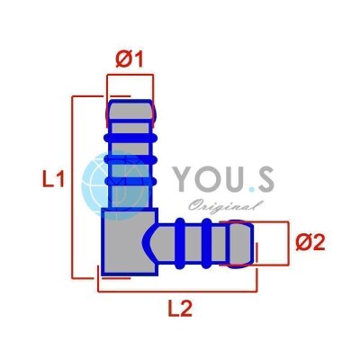 20 x YOU.S Original Schlauchverbinder Zwischenstück RGV Ø 4x8 mm 90° Winkel - L-Form Reduzierer