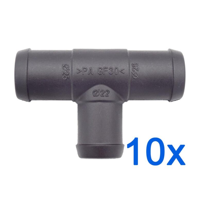 10 x YOU.S Original Schlauchverbinder Zwischenstück RGV Ø 25x22x25 mm - T-Stück Reduzierer
