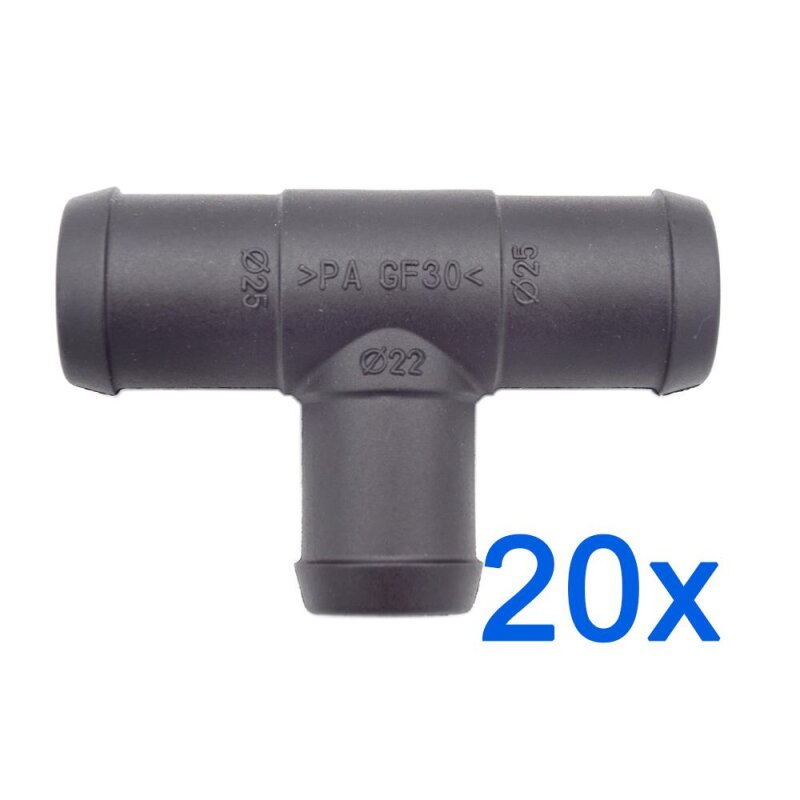 20 x YOU.S Original Schlauchverbinder Zwischenstück RGV Ø 25x22x25 mm - T-Stück Reduzierer
