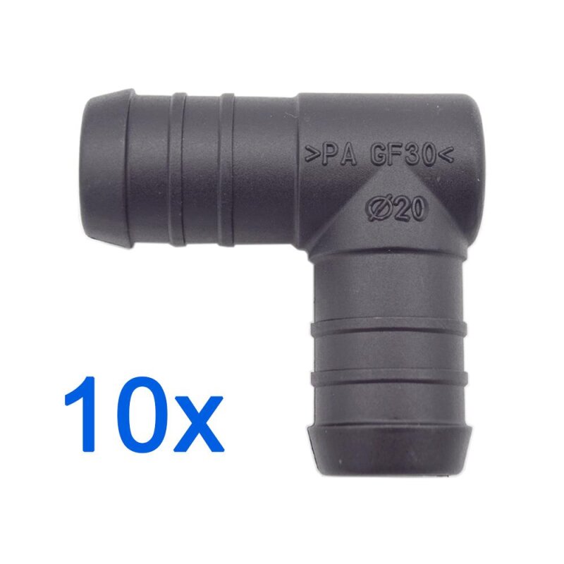 10 x YOU.S Original Schlauchverbinder Zwischenstück RGV Ø 20 mm 90° Winkel - L Form