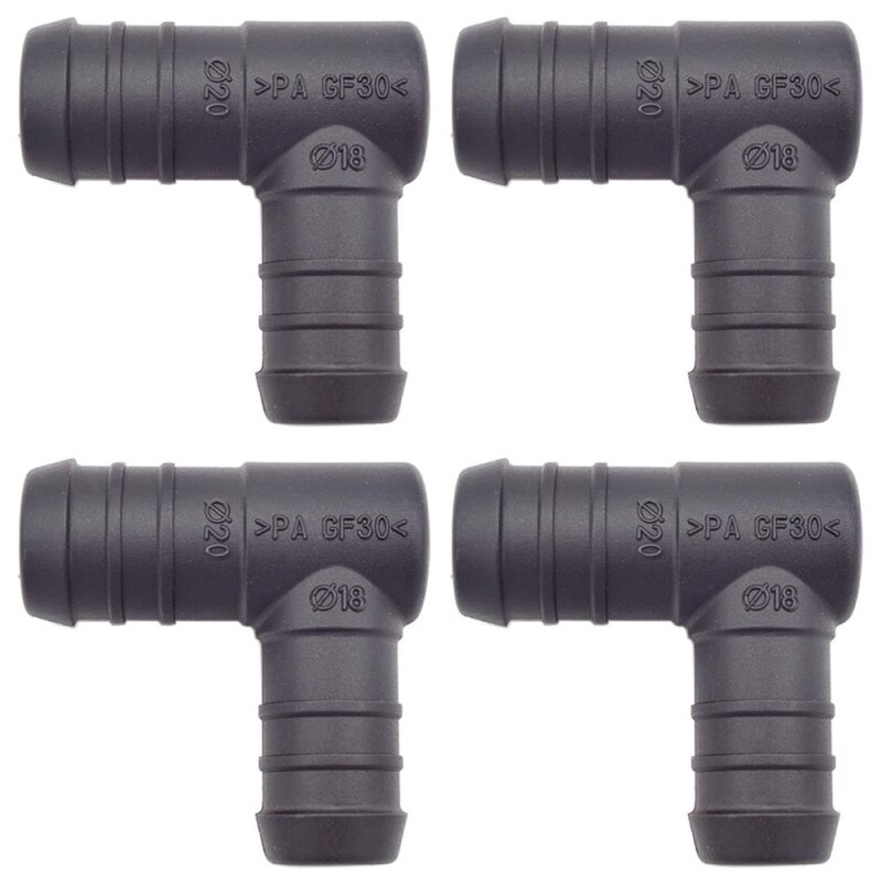 4 x YOU.S Original Schlauchverbinder Zwischenstück RGV Ø 18x20 mm 90° Winkel - L-Form Reduzierer