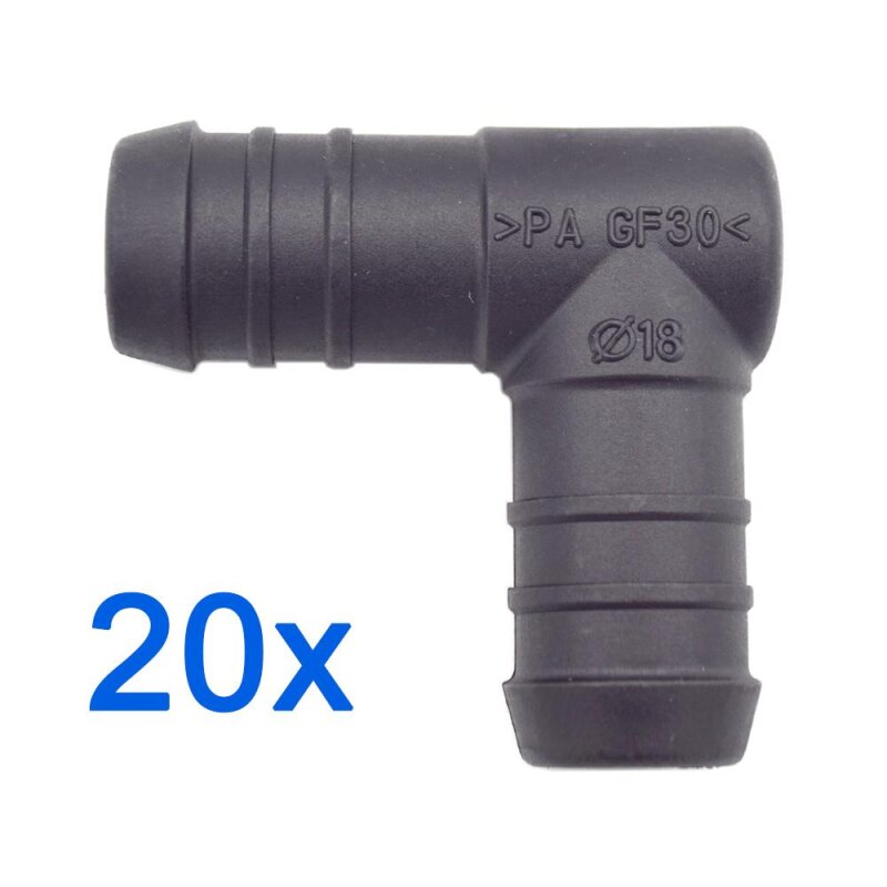 20 x YOU.S Original Schlauchverbinder Zwischenstück RGV Ø 18 mm 90° Winkel - L Form