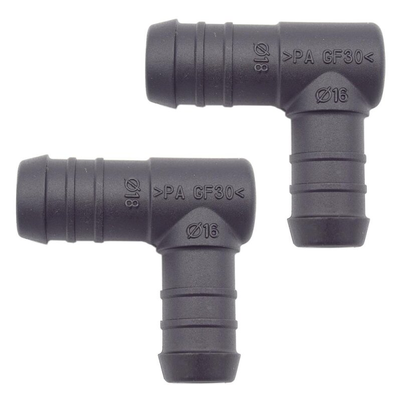 2 x YOU.S Original Schlauchverbinder Zwischenstück RGV Ø 16x18 mm 90° Winkel - L-Form Reduzierer