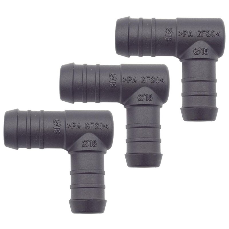 3 x YOU.S Original Schlauchverbinder Zwischenstück RGV Ø 16x18 mm 90° Winkel - L-Form Reduzierer