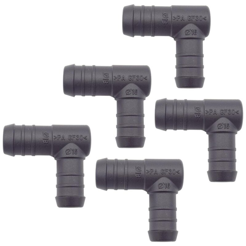 5 x YOU.S Original Schlauchverbinder Zwischenstück RGV Ø 16x18 mm 90° Winkel - L-Form Reduzierer